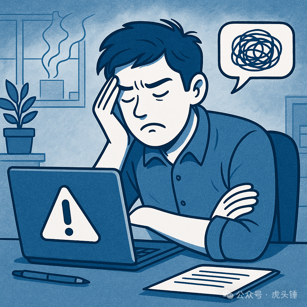 An illustration of workplace exhaustion turning into self-doubt